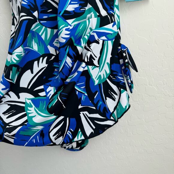 Maxine Of Hollywood Swim One Piece Blue Green Black White Tropical Leah NWT - Picture 3 of 13